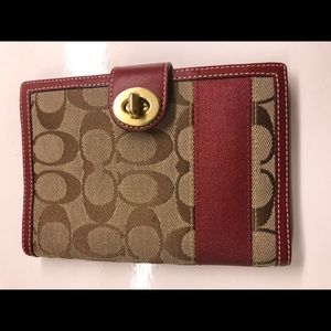 Coach Red Signature Stripe Turnlock Planner Agenda